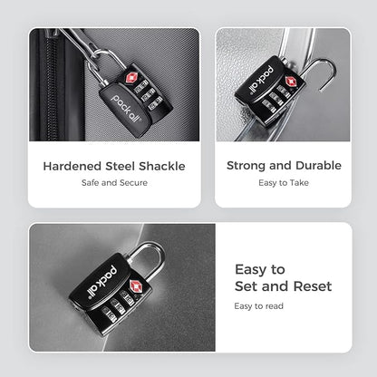 pack all TSA Approved Luggage Lock, Inspection Indicator, Alloy Body, 3 Digit Combination Padlocks, Travel Lock for Suitcases & Bag, Travel Accessories