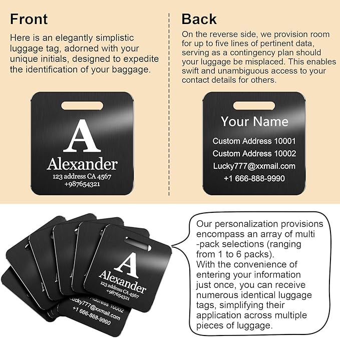 Customized Stainless Steel Luggage Tags: Personalize Your Suitcases, Backpacks, and Bags with Your Text - Custom Initial Text Name ID,Number(3 Pack)