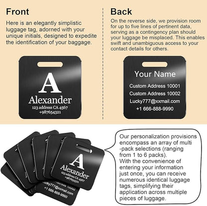 Customized Stainless Steel Luggage Tags: Personalize Your Suitcases, Backpacks, and Bags with Your Text - Custom Initial Text Name ID,Number(3 Pack)