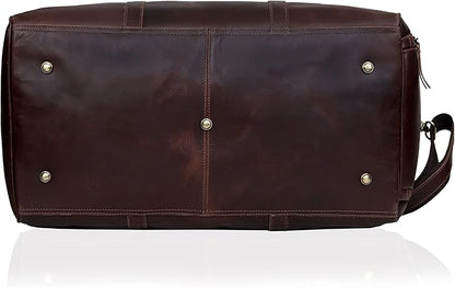 Leather Travel Bag,Weekender Overnight Bag Leather Large Carry On Bag Travel Tote Duffel Bag for Men & Women (Dark Brown)