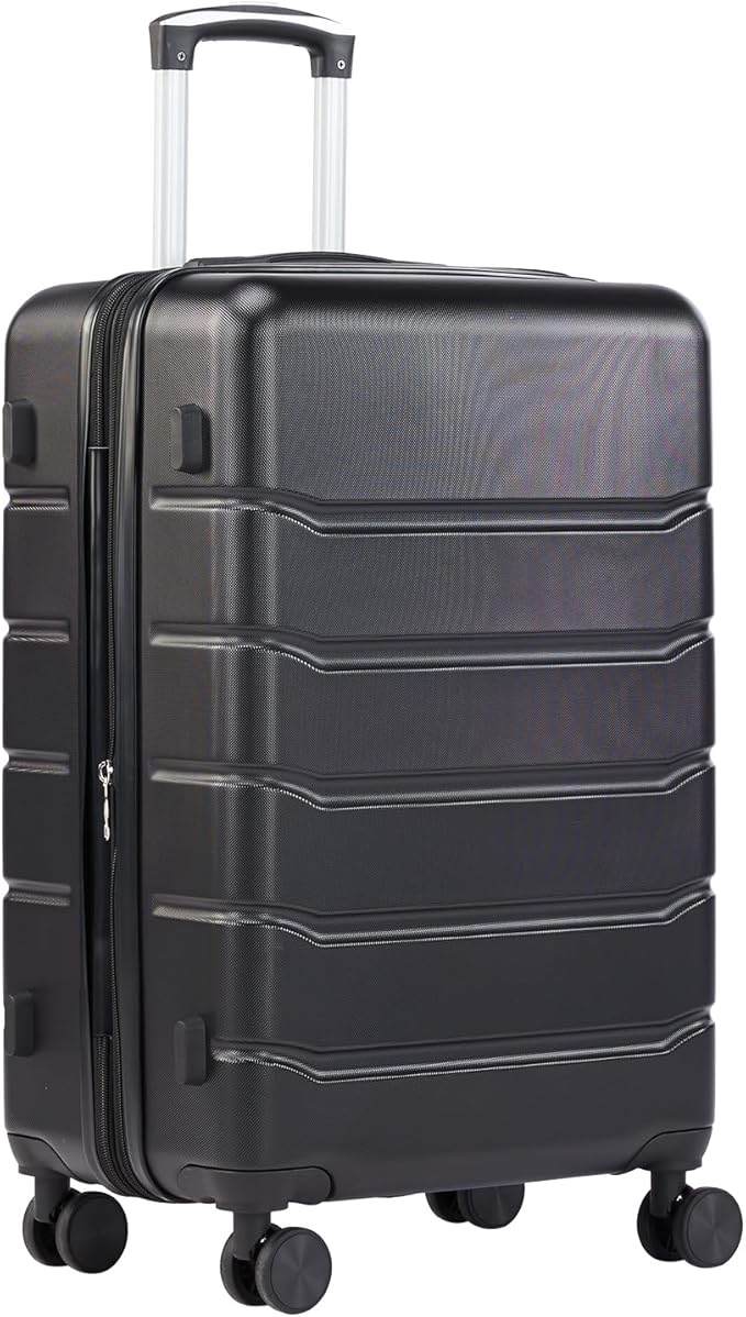 Sweetcrispy Carry on Luggage, Hard Shell ABS Suitcase with Double Spinner Wheels, Lightweight Expandable Rolling Suit Case with TSA Lock, 24 Inch Bronze Black