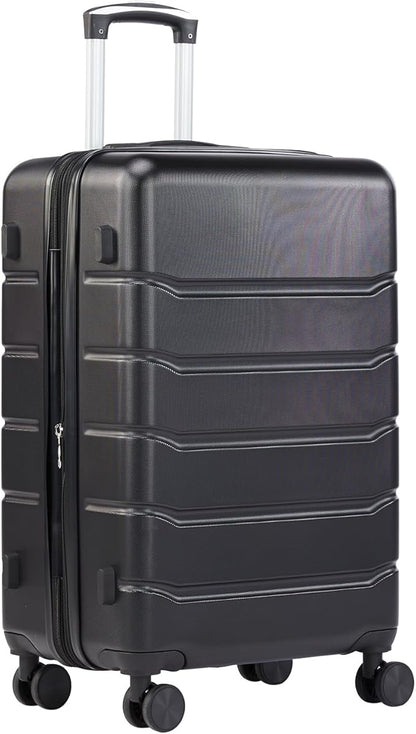 Sweetcrispy Carry on Luggage, Hard Shell ABS Suitcase with Double Spinner Wheels, Lightweight Expandable Rolling Suit Case with TSA Lock, 24 Inch Bronze Black
