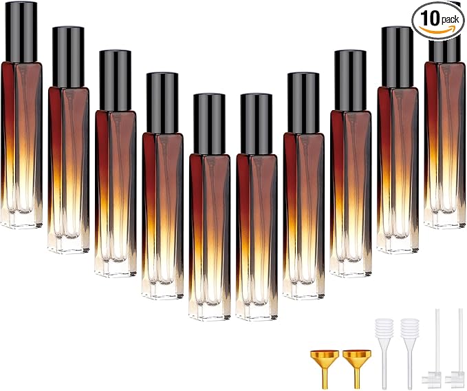 Segbeauty 10pcs 0.34oz Travel Perfume Bottle, 10ml Empty Refillable Glass Perfume Atomizer, Portable Cologne Dispenser Spray Bottle Travel Size Sample Bottles Sprayer Fragrance Making Kit Amber