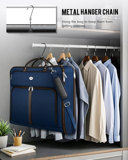 MATEIN Suit Bag Travel, Large Travel Garment Bag Up to 7 Suits with Strap, Business Foldable Garment Carrier Fit 17.3 inch laptop, 2 in 1 Carry On Hanging Luggage Suitcase with Shoe Compartment, Blue