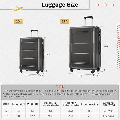 Merax Luggage Sets 2 Piece Suitcase Set, Hardshell 20 IN & 28 IN Suitcase Set with Duffel Bag, Travel Suitcases with Spinner Wheels and TSA Lock(Dark Gray)