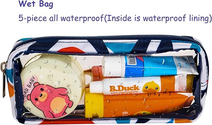 TSA Approved 5-Piece Diaper Bag Organizer Pouch Set Clear Waterproof TPU Kids Toiletry Storage Set Travel Packing Clutch Cube Bags for Baby Nursing