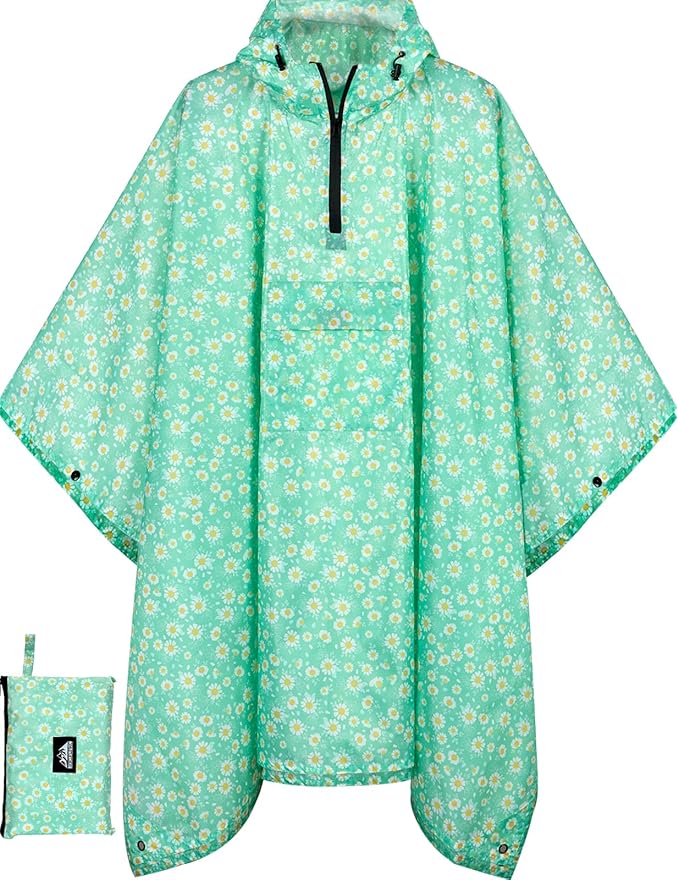 Bruvoalon 3-in-1 Rain Poncho with 1/4 Zip & Chest Pocket, Waterproof, Sunshade, Ground Mat for Adults & Youth Emergency