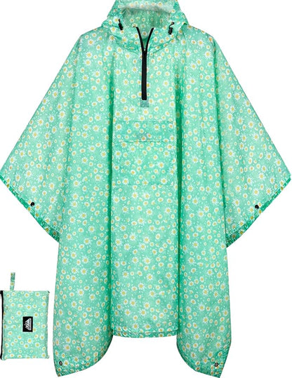 Bruvoalon 3-in-1 Rain Poncho with 1/4 Zip & Chest Pocket, Waterproof, Sunshade, Ground Mat for Adults & Youth Emergency