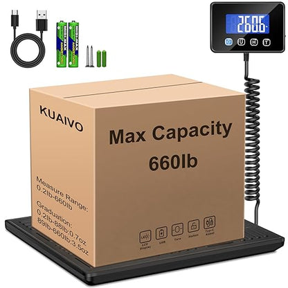 Shipping Scale, 660lbs Heavy Duty Digital Luggage Scale for Packages, 0.35oz High Accurate Postage Scale for Small Business, Warehouse, Home Use, Battery & Charging Cable Include