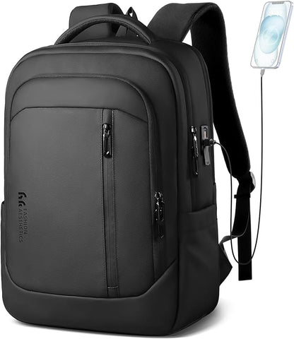 Laptop Backpack for Men, 17 Inch Business Travel Backpack with USB Charging Port, Water Resistant Computer Backpack Bag for Work/Office/Commuter/College-Black