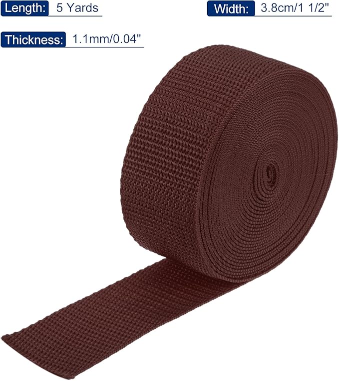 MECCANIXITY Lightweight Polypropylene Webbing Strap 1 1/2" 5 Yard Backpack Strapping Band Brown for Outdoor Luggage Cargo Straps