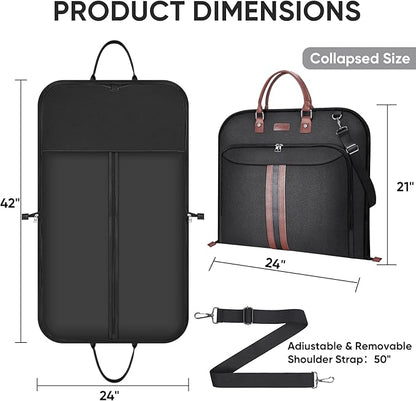 BALEINE Travel Garment Bag, Travel Suit Bag for Men, 42'' Waterproof Carry on Garment Bag for Hanging Clothes, Garment Duffel Bag for Travel Business (Black)