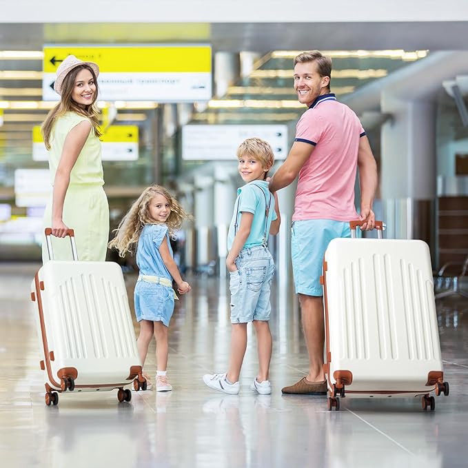 Karl home Luggage Sets 3 Piece, ABS Hardside Suitcase Set with Double Spinner Wheels & TSA Lock for Travel Business, 3-Piece Set (20/24/28), White & Brown