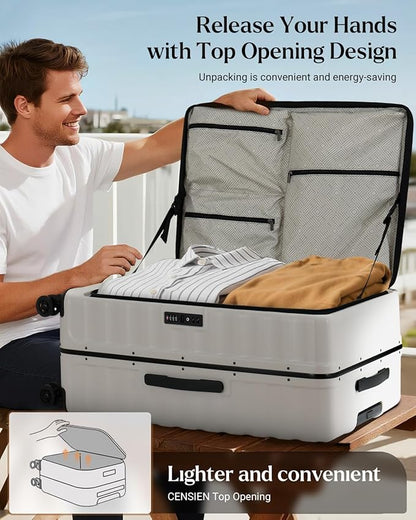 Checked Luggage, 28 Inch Luggage with Spinner Wheels, Large Suitcase with Lightweight PC Hard Shell, Aluminum Frame, Top Opening, YKK Zipper, TSA Lock (White, 1PC)
