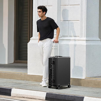 AnyZip Luggage PC+ABS Aluminum Frame Zipperless Checked Luggage Hard Shell Suitcase with TSA Lock Double Spinner Wheels 24 Inch Black
