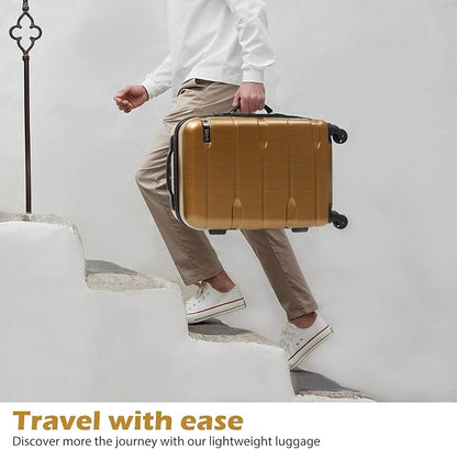 Coolife Luggage PC+ABS Hardshell Suitcase with TSA Lock, Spinner Checked Lightweight (Black brown, 24in)