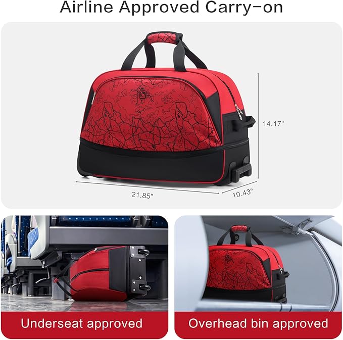 OIWAS Small Rolling Duffle Bag with Wheels Travel 22 inch Carry On Luggage Unisex-Adult Short Term Trips Expandable 50L to 60L