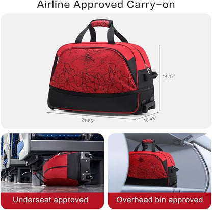 OIWAS Small Rolling Duffle Bag with Wheels Travel 22 inch Carry On Luggage Unisex-Adult Short Term Trips Expandable 50L to 60L