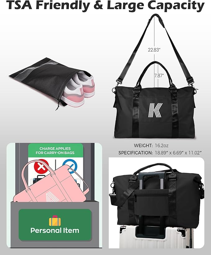 Bridesmaid Gifts, Initial Travel Duffel Bag, Gym Bag, Duffel Bag,Personalized Weekender Bag，Overnight Bag Friend Wedding Girlfriend Birthday Gifts for Women Gifts for Teen Girls (Letter S)