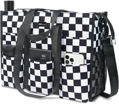 TOPDesign Utility Water Resistant Tote Bag with 22 Pockets, Top Zipper Closure & Thick Bottom Support, for Working Women