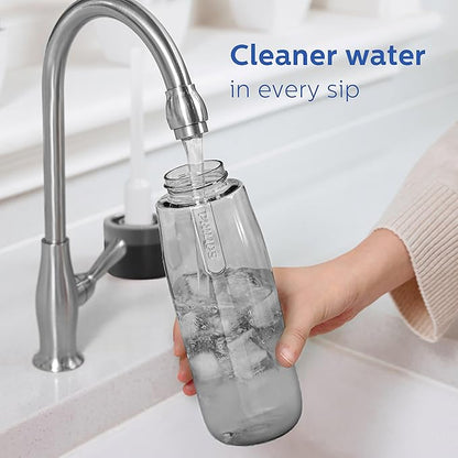 PHILIPS Filtered Water Bottle, BPA-Free Tritan Plastic Water Bottles, Replaces 450 Plastic Water Bottle with Reusable GoZero Everyday Water Filter, Portable Filtering Bottle for Travel, 22 oz, Grey