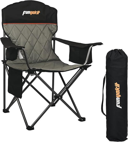Camping Chairs Portable Chair Folding Chair with Cooler Bag and Cup Holder for Outdoor,Sports,Beach,Fishing, Hiking, Travel, Picnic, Backyard,1PC,Black