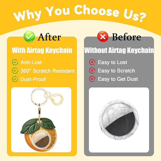 Leather Keychain for Airtag, Cute Protective Keychain Holder Compatible with Apple Air Tag,GPS Item Tracker Case Cover for Keys,Bags,Pets,Luggage(Orange)