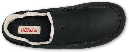 OLUKAI Moloa Slipper, Men's Premium Leather Slip-On Shoes, Soft Genuine Shearling Lining & Gel Insert, Drop-In Heel & All-Day Comfort