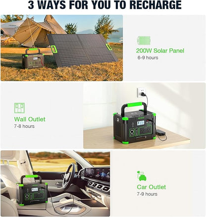 Portable Power Station 1000W, 999Wh Solar Generator, 110V Pure Sine Wave AC Outlets, 60W USB-C PD Fast Charging, 10 Ports for Outdoor Camping RV Van Home Backup Emergency Off-Grid Living（2000W Peak）