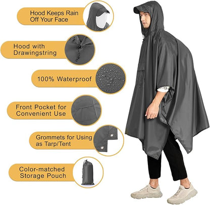 salamra Hooded Rain Poncho Waterproof Raincoat Jacket for Men/Women/Adults with Pocket