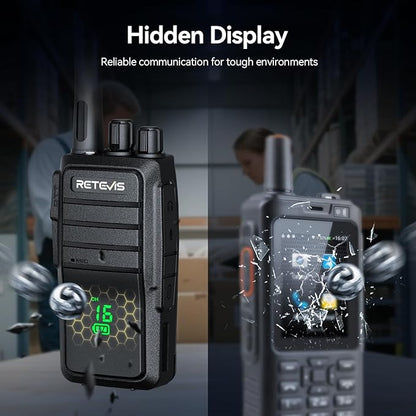 Retevis RT21H 2 Way Radio Long Range, Walkie Talkies for Adults, Hidden Display, Heavy Duty Rechargeable Two Way Radios with Six-Way Charger, for Manufacturing Education Security(6 Pack)