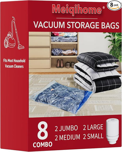 Travel Vacuum Bags With Pump,Vacuum Storage Bags with Electric Pump 8 Combo (2 J/2 L/2 M/2 Small), Plastic Packaging Bags,Travel Vacuum Bag For Luggage,Clothes, Pillows, Comforters, Blankets, Bedding