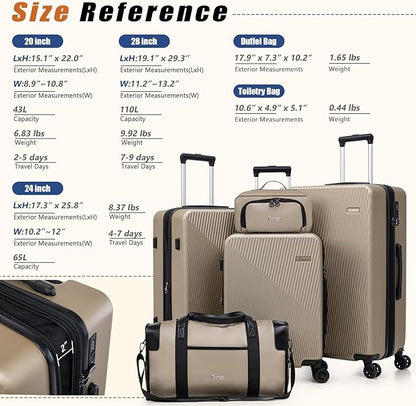 Expandable Luggage Sets 5 Piece,Suitcases with Detachable Wheels,ABS Hard Case Luggage with TSA Lock Spinner Wheels,Carry On Luggage Set
