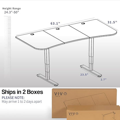 VIVO Electric 63 x 32 in Dual Motor Standing Desk, Memory Height Adjustment, 2B Series, White Top White Frame, DESK-KIT-2W1W