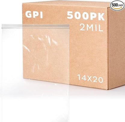 GPI - Extra-large Zip Bags, 14" x 20" Large Reclosable Lock Zip Bags, Clear Plastic Zipper Storage Bags with Zip Top Lock for Freezer, Apparel, Clothing, Food, Supplies - 500 Count