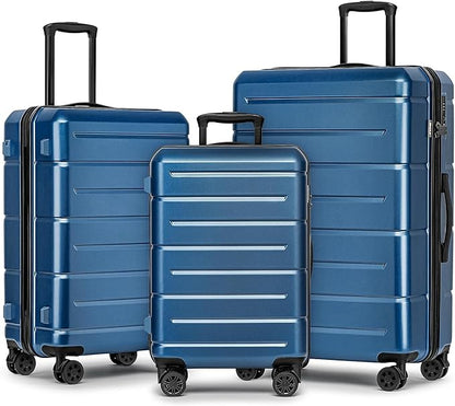 KYME Luggage Sets 3 Piece Hard Shell 22in/26in/30in Suitcases with Wheels Hardside Suitcase Set with TSA Lock Travel Rolling Luggage Set for Women Men Blue