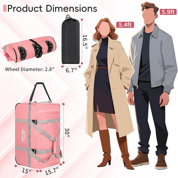 116L Foldable Rolling Duffel Bag with 3 Wheels And Handle, 30 inch Large Travel Duffle Bag for Travel, Camping, Outdoors