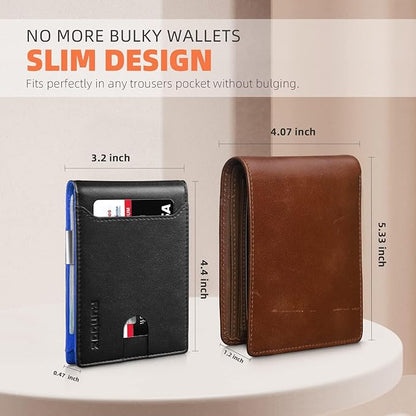 RUNBOX Money Clip Wallets for Men,Slim Leather Mens Bifold Wallet,RFID Blocking Front Pocket Wallet,Thin Credit Card Holder with Gift Box