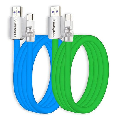 chubbycable Couple Chubby 2-Pack 120W USB C Cable Extra Thick Silicone Fast Charging Cable Compatible with iPhone 17-15 Series iPad Galaxy Series, Blue+Green, USB-A to Type-C, 3.3FT