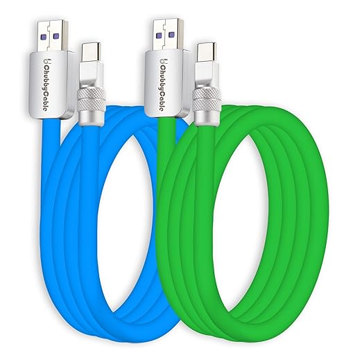 chubbycable Couple Chubby 2-Pack 120W USB C Cable Extra Thick Silicone Fast Charging Cable Compatible with iPhone 17-15 Series iPad Galaxy Series, Blue+Green, USB-A to Type-C, 13.1FT