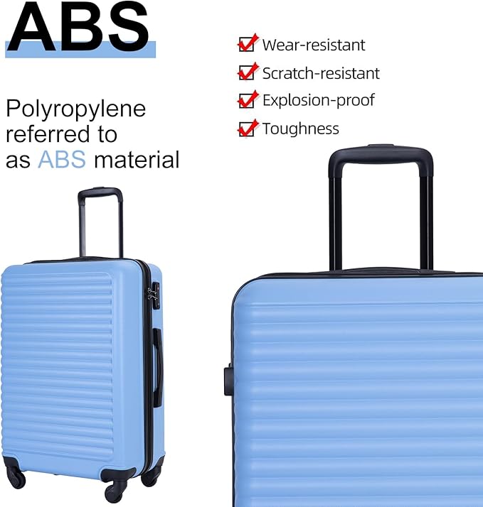 Travelhouse Luggage Sets Hardside Suitcases 24in/28in, Carry on 20in,3 Piece Set Travel Luggages Clearance with Double Spinner Wheels TSA Lock Lightweight (light blue)