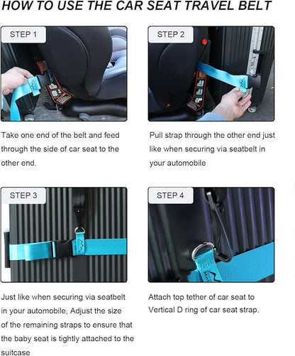 Car Seat Travel Belt to Suitcase,Car Seat Travel Strap to Convert Kid Car Seat and Carry-on Luggage into an Airport Car Seat Stroller,Safe Travel Solution for Transport
