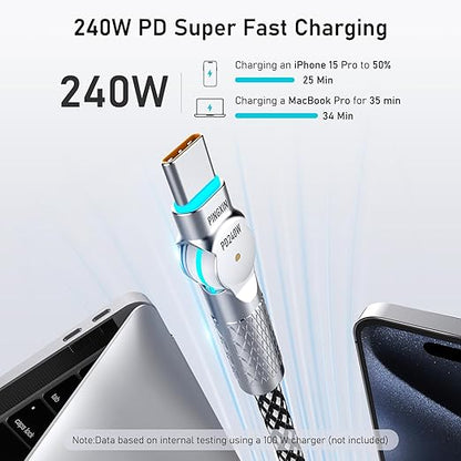 USB C to USB C Cable 6.6ft,240W 2-Pack Braided 180°Rotating Type C Charging CableFast Charge for iPhone 16/16Pro/16Plus/16ProMax,MacBook Air,iPad Pro,Pixel,Samsung Galaxy S23/S24 Ultra-Black
