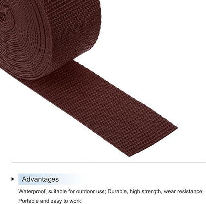MECCANIXITY Lightweight Polypropylene Webbing Strap 1 1/2" 5 Yard Backpack Strapping Band Brown for Outdoor Luggage Cargo Straps