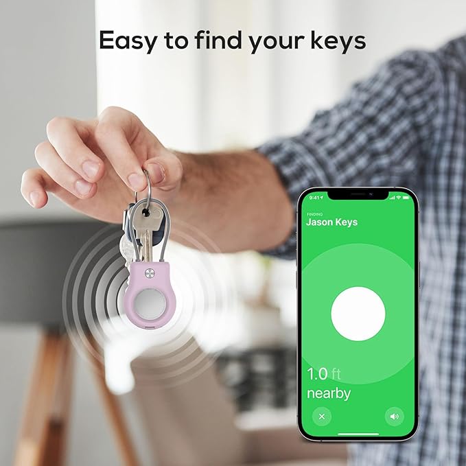 Air Tag Keychain Holder - (4 Pack) Air Tags Lock Case with Wire Cable Compatible with AirTags,Ultra Durable Anti-Lost Protective Case with Keyring for Luggage, Key, Backpack, Pet, Bag Black/Purple