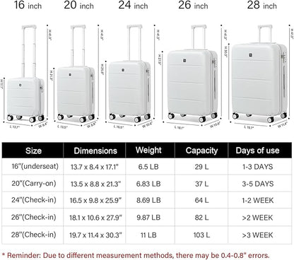 Hanke 20 Inch Carry On Luggage 22x14x9 Airline Approved PC Hard Shell Suitcases with Wheels TSA Luggage for Women Men Lightweight Travel Luggage(Smoke White)
