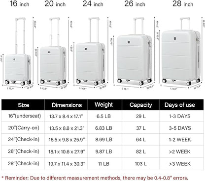 Hanke 24 Inch Checked Luggage with Spinner Wheels Hard Shell Suitcases Lightweight Travel TSA Luggage for Women Men Medium Suitcase(Smoke White)