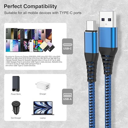 5Pack USB C Type C Cable 1FT,Nylon Braided Fast Charging 3A Quick Charger Cord,USB A to Type C Charger Cord Cable for iPhone 15 Samsung Galaxy S20 S10 S9 S8 Plus S10E, Note 20 10 9 8, Moto G7 G8