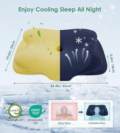 DONAMA Cervical Pillow for Sleeping, Contour Memory Foam Pillow for Neck and Shoulder Support, Ergonomic Neck Pillow for Side Back Stomach Sleepers, Bed Pillows with Cooling Pillowcase