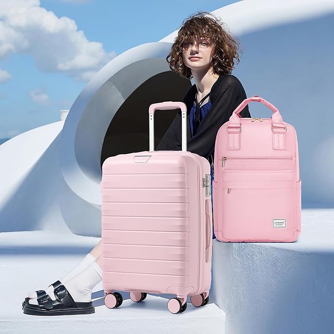 LARVENDER Luggage Sets 3 Piece, Hardside PP Carry On Suitcase with 360° Spinner Wheels TSA Lock Luggage Sets for Women, Orchid Pink